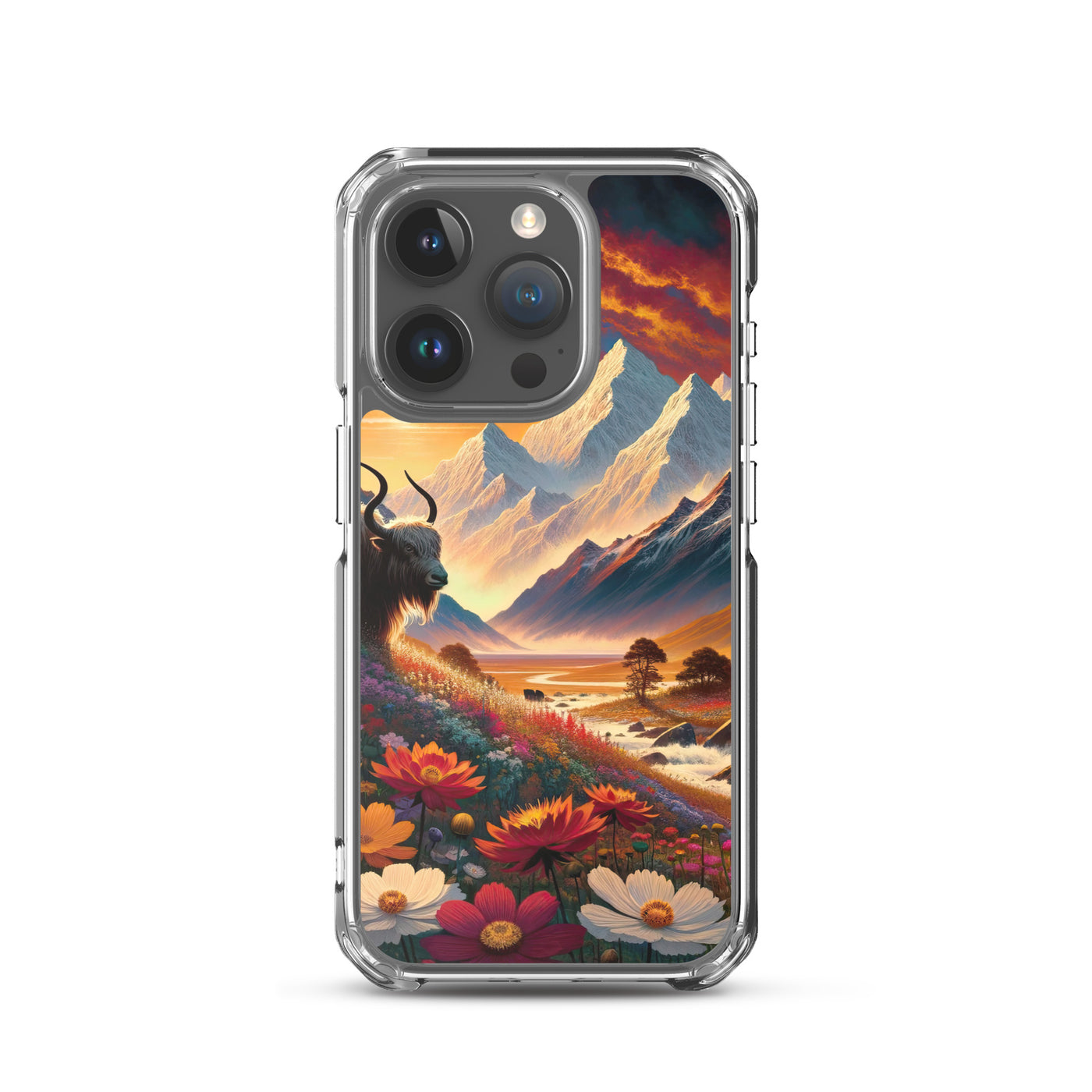 Magischer Alpenabend mit Hochlandkuh und goldener Sonnenkulisse - iPhone Schutzhülle (durchsichtig) berge xxx yyy zzz iPhone 15 Pro