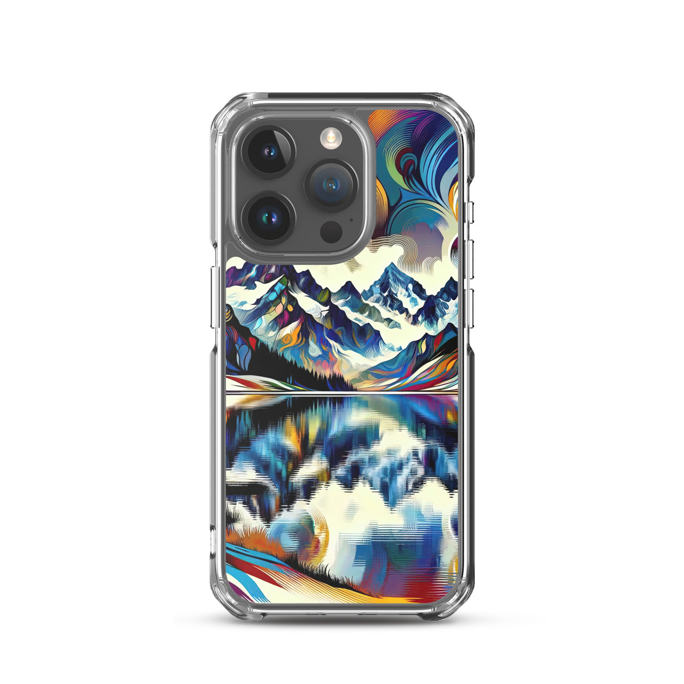 Alpensee im Zentrum eines abstrakt-expressionistischen Alpen-Kunstwerks - iPhone Schutzhülle (durchsichtig) berge xxx yyy zzz iPhone 15 Pro