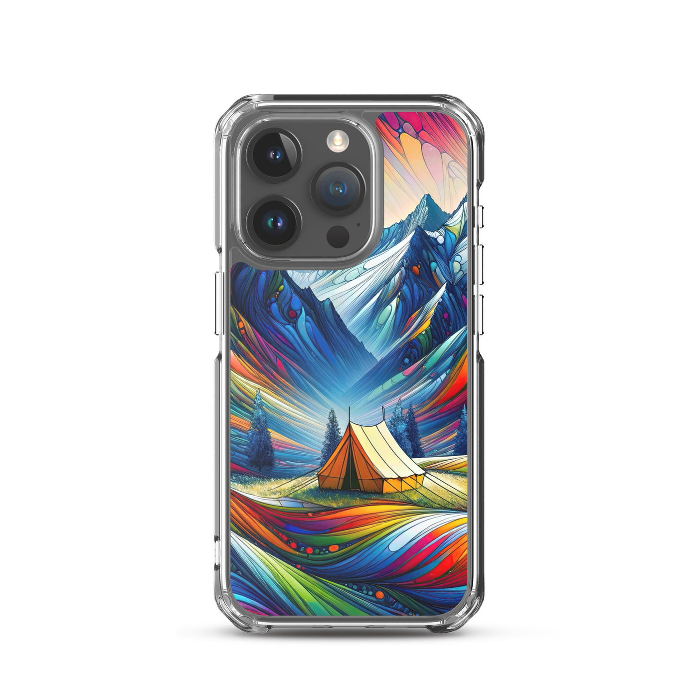 Surreale Alpen in abstrakten Farben, dynamische Formen der Landschaft - iPhone Schutzhülle (durchsichtig) camping xxx yyy zzz iPhone 15 Pro