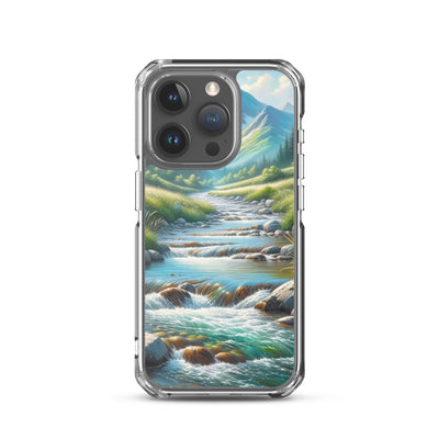 Sanfter Gebirgsbach in Ölgemälde, klares Wasser über glatten Felsen - iPhone Schutzhülle (durchsichtig) berge xxx yyy zzz iPhone 15 Pro