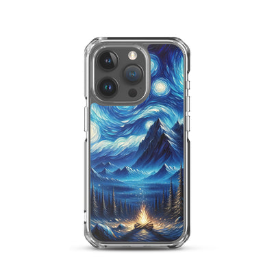 Sternennacht-Stil Ölgemälde der Alpen, himmlische Wirbelmuster - iPhone Schutzhülle (durchsichtig) berge xxx yyy zzz iPhone 15 Pro