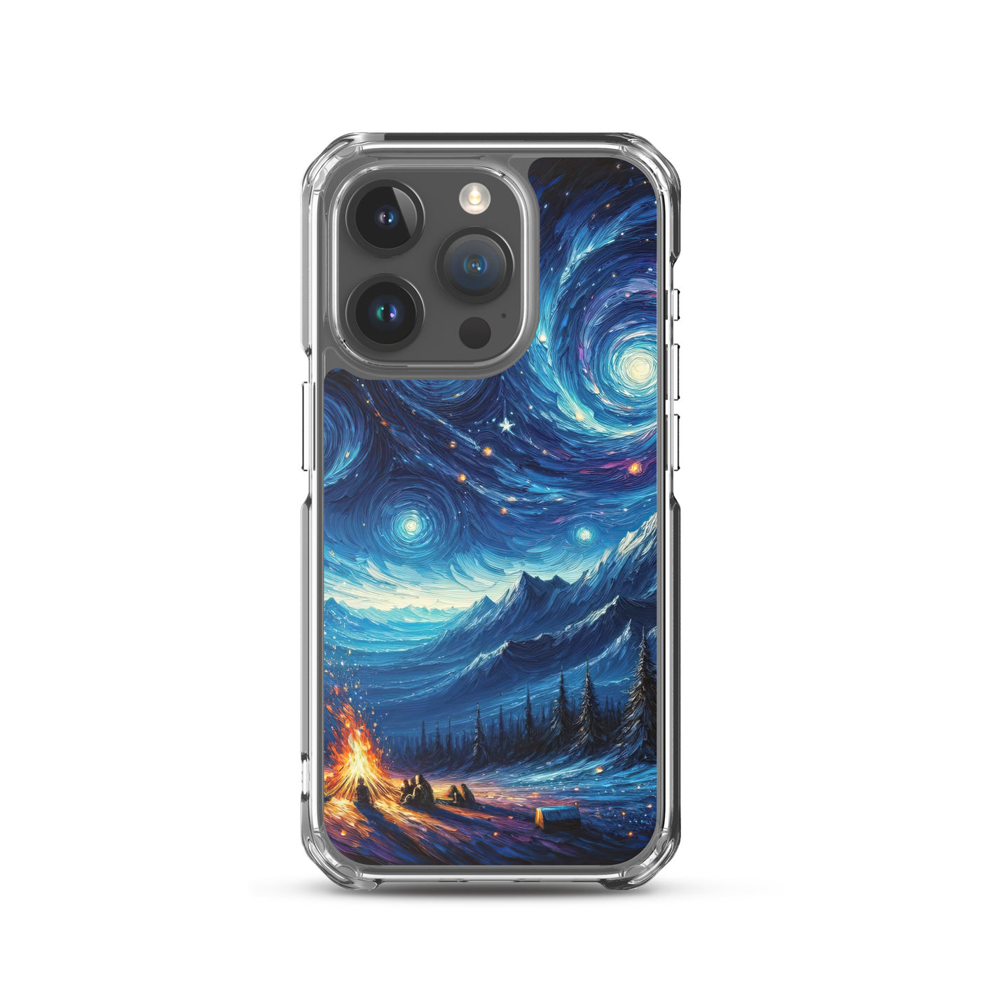 Sternennacht über den Alpen inspiriertes Ölgemälde, mystischer Nachthimmel in Blau - iPhone Schutzhülle (durchsichtig) camping xxx yyy zzz iPhone 15 Pro