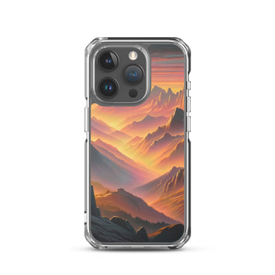 Ölgemälde der Alpen in der goldenen Stunde mit Wanderer, Orange-Rosa Bergpanorama - iPhone Schutzhülle (durchsichtig) wandern xxx yyy zzz iPhone 15 Pro