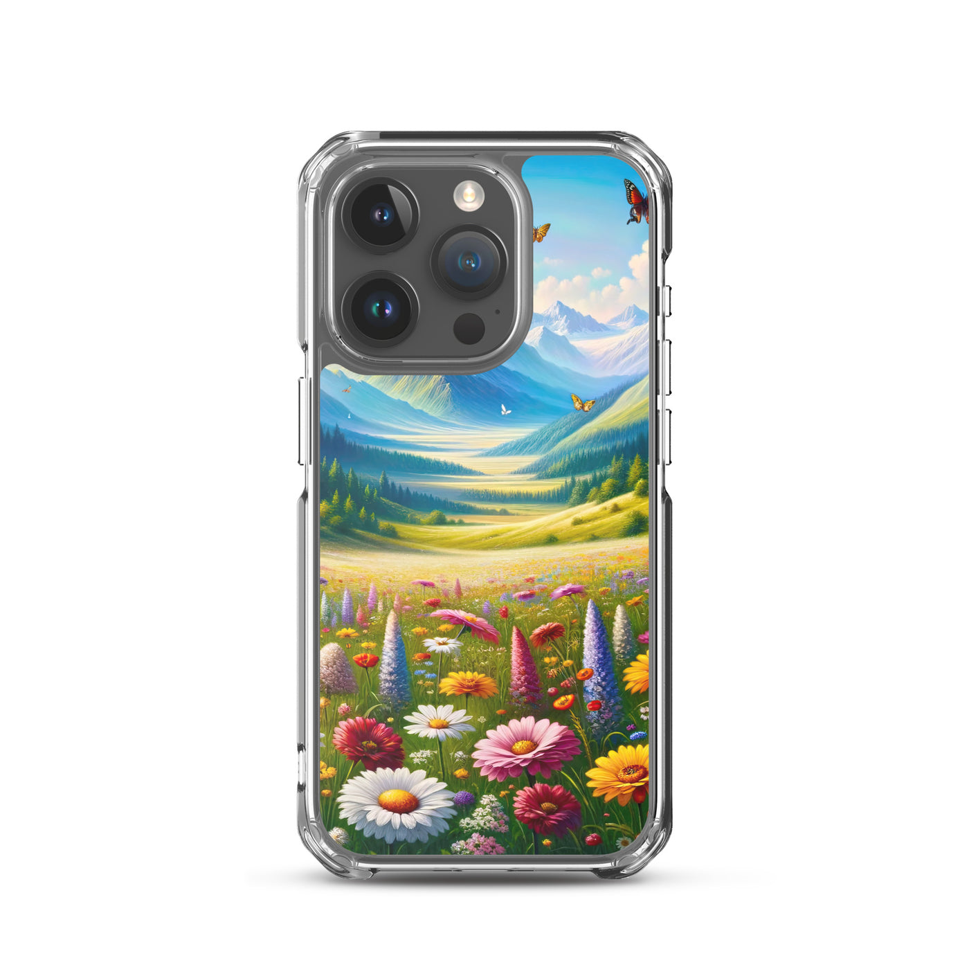 Ölgemälde einer ruhigen Almwiese, Oase mit bunter Wildblumenpracht - iPhone Schutzhülle (durchsichtig) camping xxx yyy zzz iPhone 15 Pro