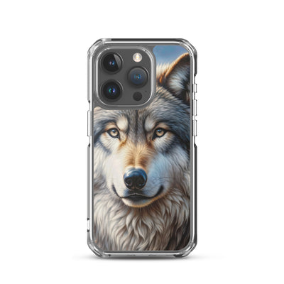 Porträt-Ölgemälde eines prächtigen Wolfes mit faszinierenden Augen (AN) - iPhone Schutzhülle (durchsichtig) xxx yyy zzz iPhone 15 Pro