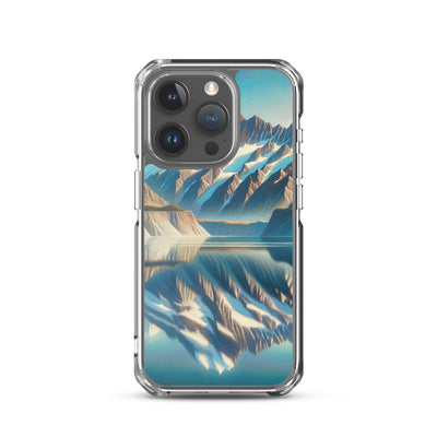 Ölgemälde eines unberührten Sees, der die Bergkette spiegelt - iPhone Schutzhülle (durchsichtig) berge xxx yyy zzz iPhone 15 Pro