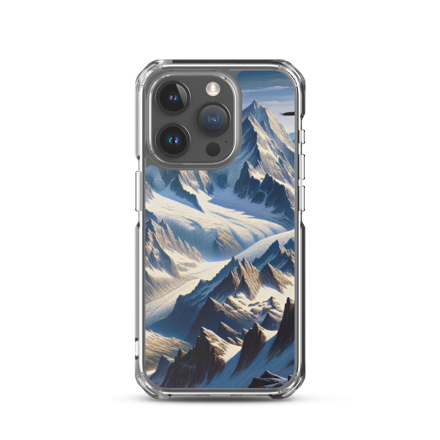 Ölgemälde der Alpen mit hervorgehobenen zerklüfteten Geländen im Licht und Schatten - iPhone Schutzhülle (durchsichtig) berge xxx yyy zzz iPhone 15 Pro