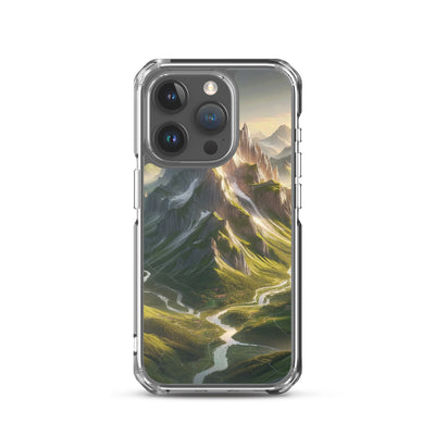 Fotorealistisches Bild der Alpen mit österreichischer Flagge, scharfen Gipfeln und grünen Tälern - iPhone Schutzhülle (durchsichtig) berge xxx yyy zzz iPhone 15 Pro