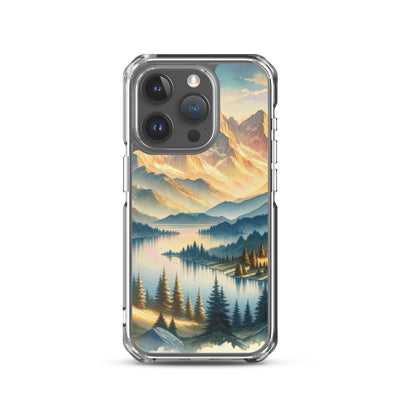 Aquarell der Alpenpracht bei Sonnenuntergang, Berge im goldenen Licht - iPhone Schutzhülle (durchsichtig) berge xxx yyy zzz iPhone 15 Pro