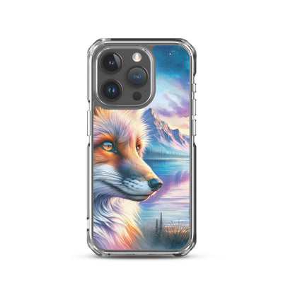 Aquarellporträt eines Fuchses im Dämmerlicht am Bergsee - iPhone Schutzhülle (durchsichtig) camping xxx yyy zzz iPhone 15 Pro