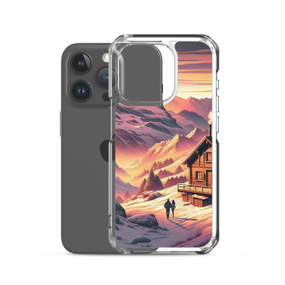 Berghütte im goldenen Sonnenuntergang: Digitale Alpenillustration - iPhone Schutzhülle (durchsichtig) berge xxx yyy zzz