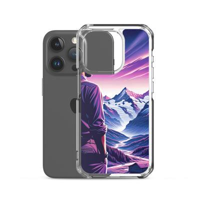 Wanderer in alpiner Dämmerung, schneebedeckte Gipfel ins Unendliche - iPhone Schutzhülle (durchsichtig) wandern xxx yyy zzz