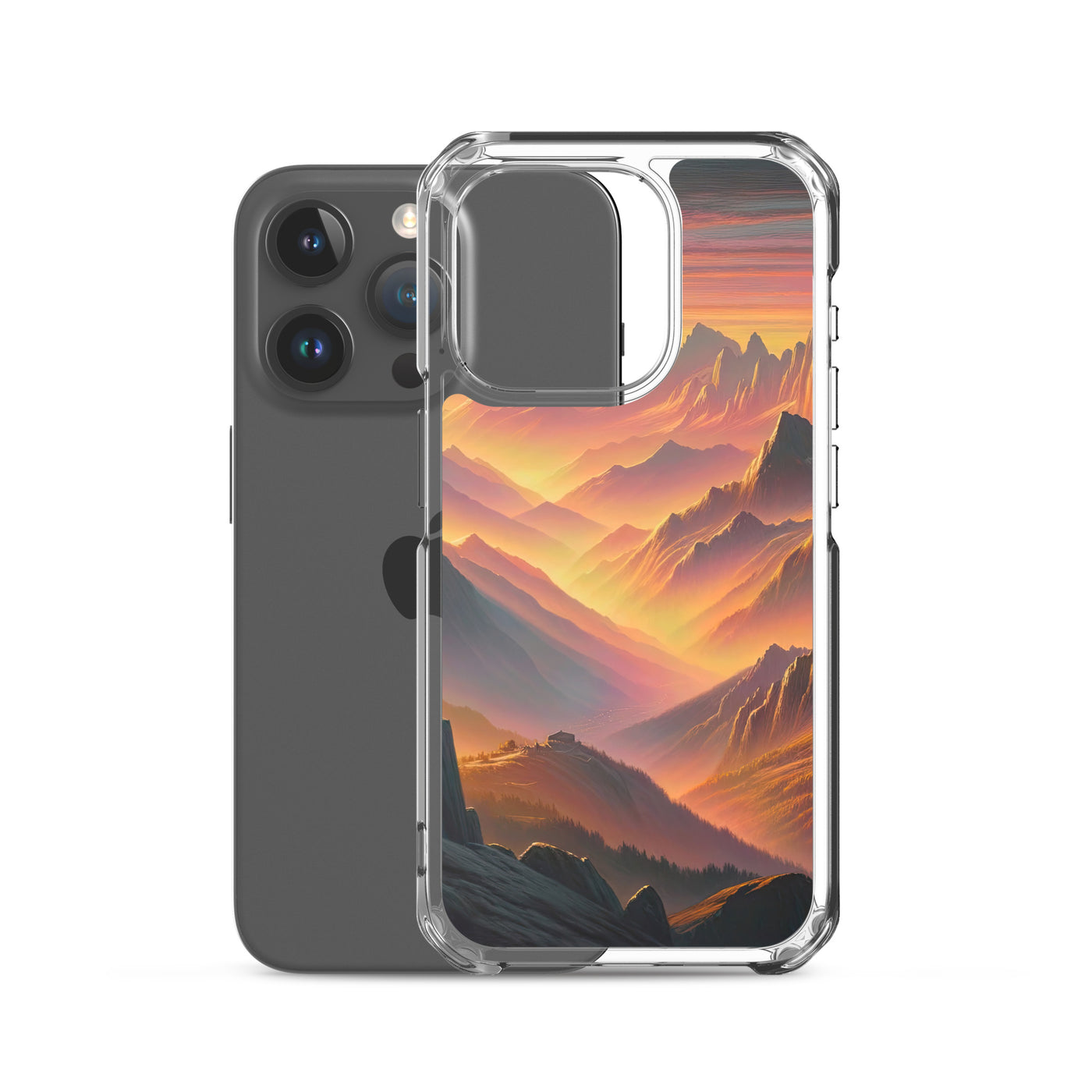 Ölgemälde der Alpen in der goldenen Stunde mit Wanderer, Orange-Rosa Bergpanorama - iPhone Schutzhülle (durchsichtig) wandern xxx yyy zzz