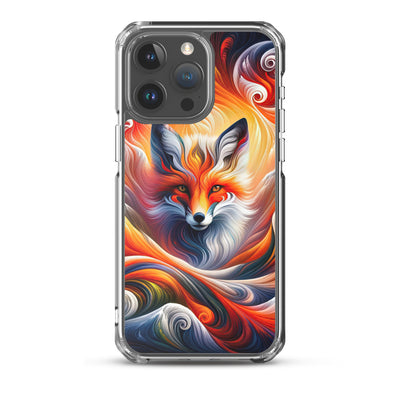 Abstraktes Kunstwerk, das den Geist der Alpen verkörpert. Leuchtender Fuchs in den Farben Orange, Rot, Weiß - iPhone Schutzhülle (durchsichtig) camping xxx yyy zzz iPhone 15 Pro Max