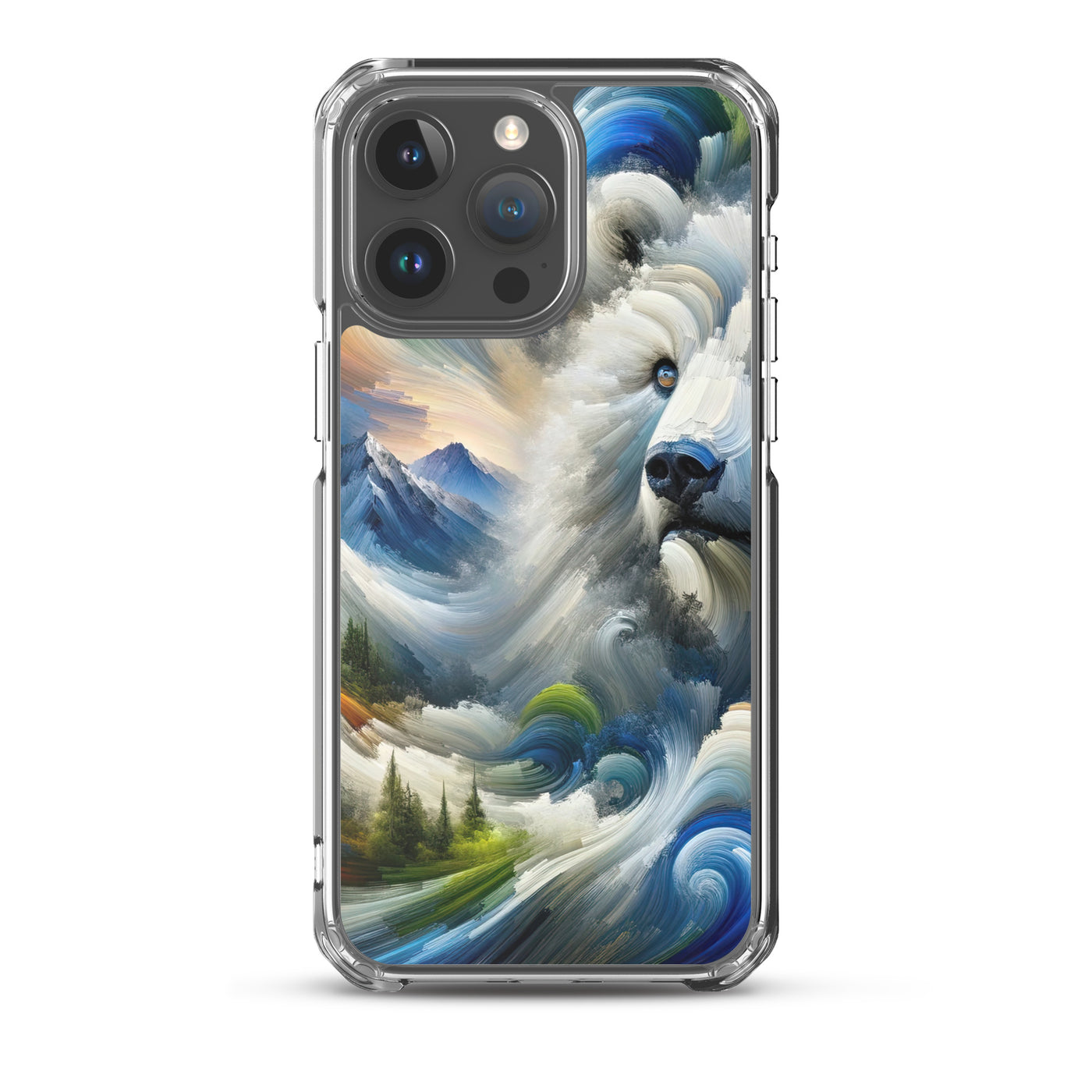 Abstrakte Alpen & Eisbär Kunst in dynamischen Farben - iPhone Schutzhülle (durchsichtig) camping xxx yyy zzz iPhone 15 Pro Max