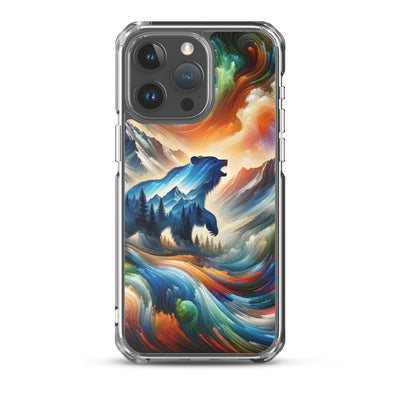 Lebendige Alpen und Bären Sillhouette über Berggipfel - Abstraktes Gemälde - iPhone Schutzhülle (durchsichtig) camping xxx yyy zzz iPhone 15 Pro Max