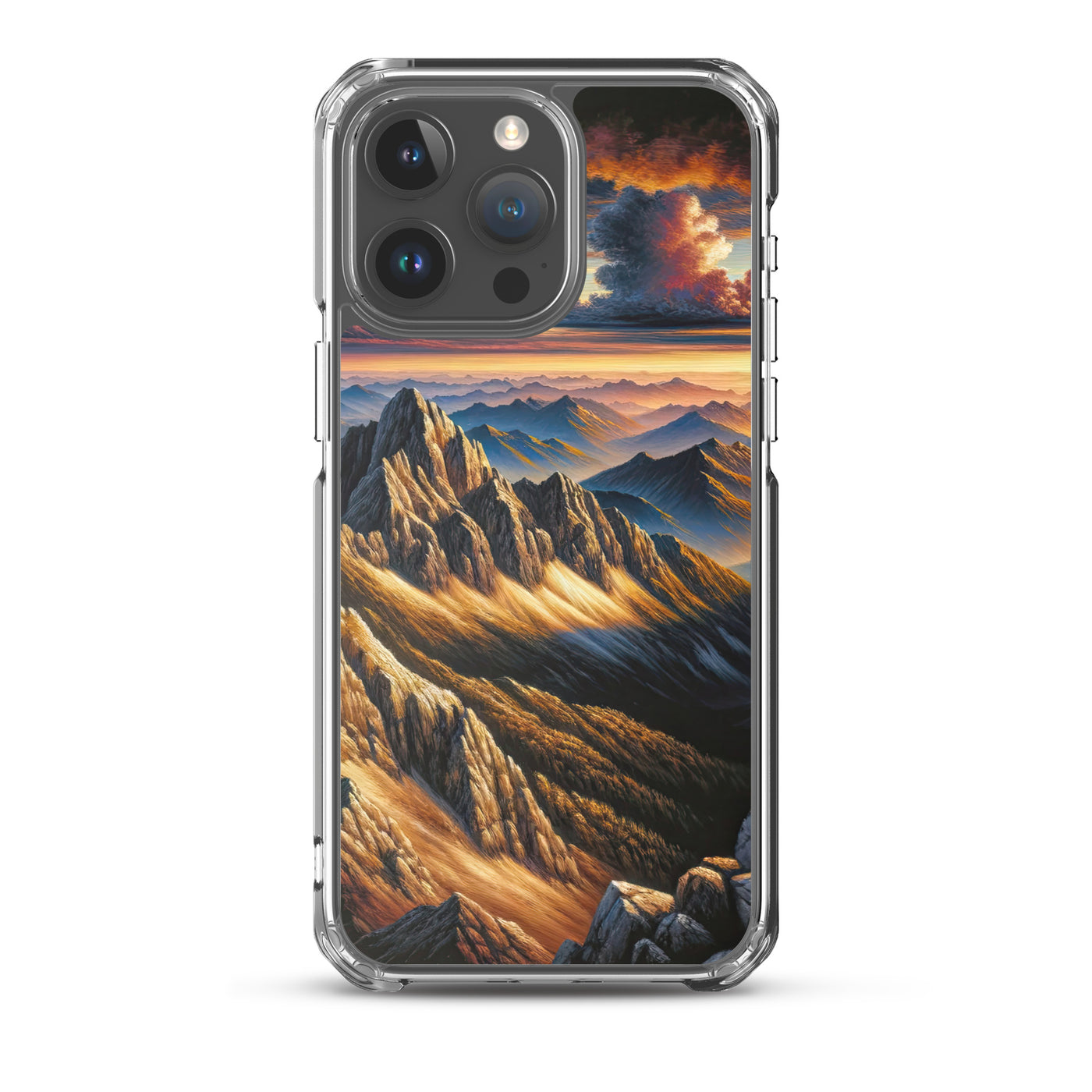 Alpen in Abenddämmerung: Acrylgemälde mit beleuchteten Berggipfeln - iPhone Schutzhülle (durchsichtig) berge xxx yyy zzz iPhone 15 Pro Max