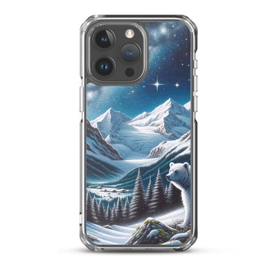 Sternennacht und Eisbär: Acrylgemälde mit Milchstraße, Alpen und schneebedeckte Gipfel - iPhone Schutzhülle (durchsichtig) camping xxx yyy zzz iPhone 15 Pro Max