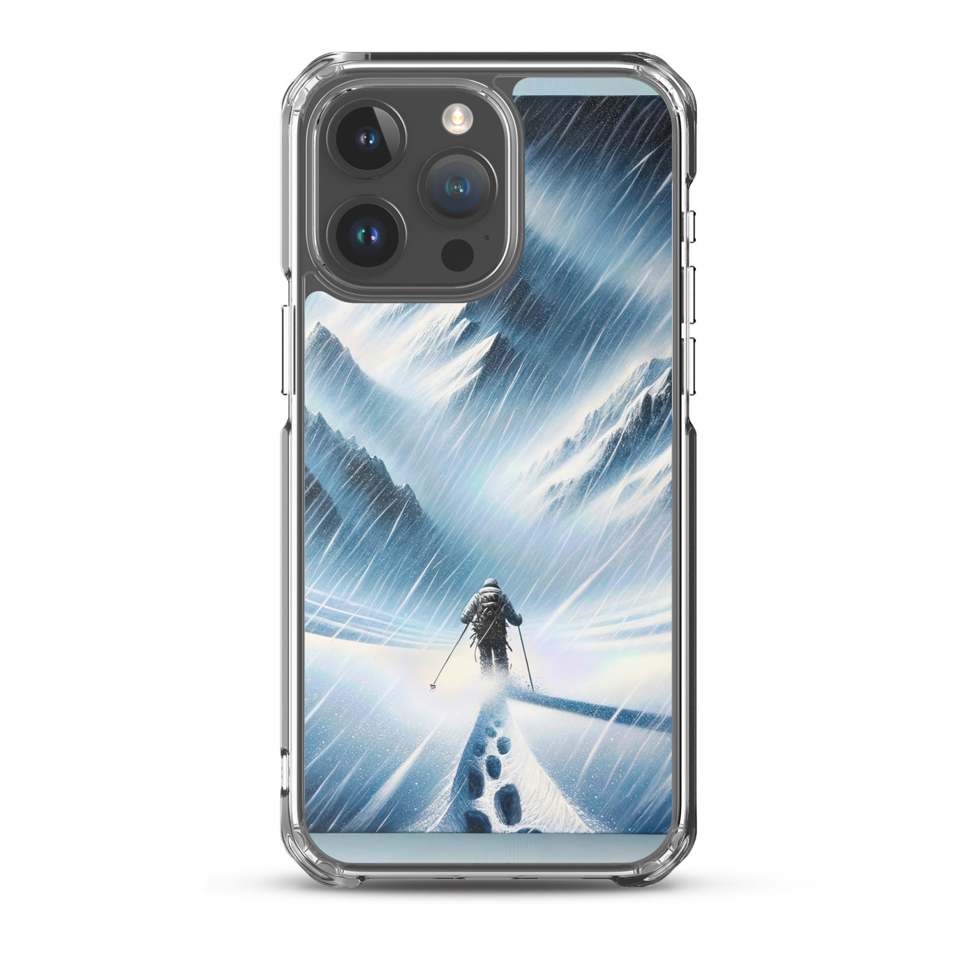 Wanderer und Bergsteiger im Schneesturm: Acrylgemälde der Alpen - iPhone Schutzhülle (durchsichtig) wandern xxx yyy zzz iPhone 15 Pro Max