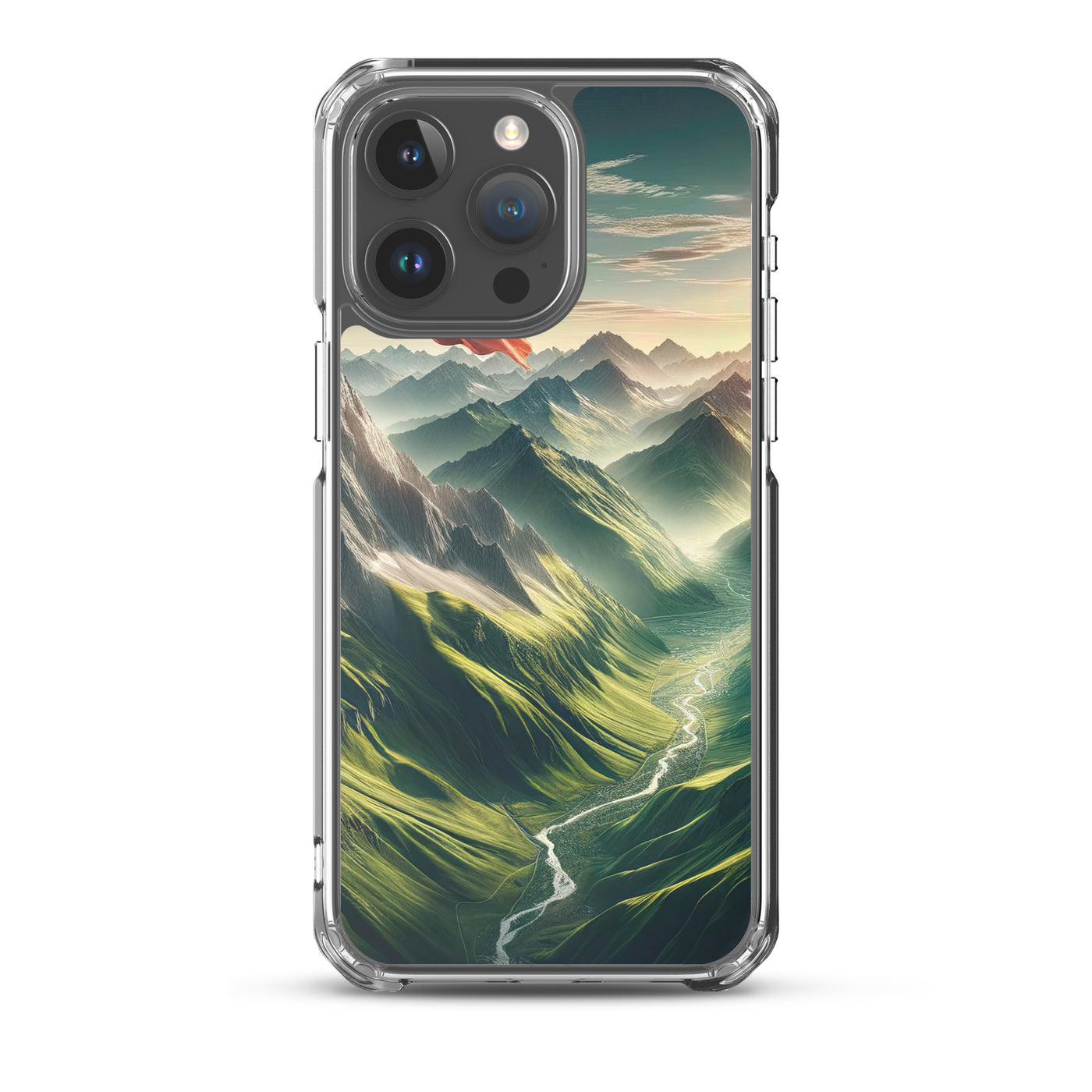 Alpen Gebirge: Fotorealistische Bergfläche mit Österreichischer Flagge - iPhone Schutzhülle (durchsichtig) berge xxx yyy zzz iPhone 15 Pro Max