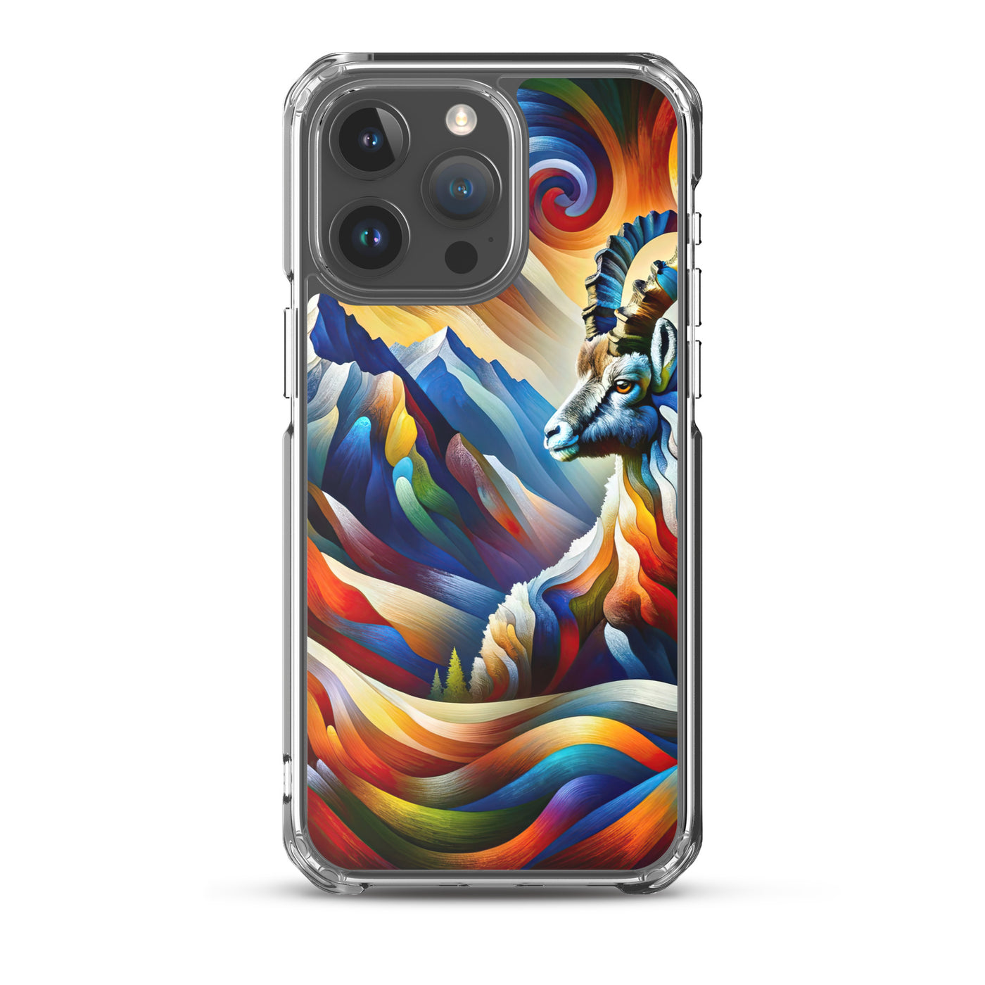 Alpiner Steinbock: Abstrakte Farbflut und lebendige Berge - iPhone Schutzhülle (durchsichtig) berge xxx yyy zzz iPhone 15 Pro Max