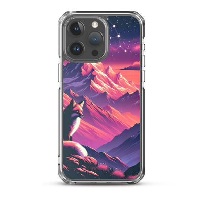 Fuchs im dramatischen Sonnenuntergang: Digitale Bergillustration in Abendfarben - iPhone Schutzhülle (durchsichtig) camping xxx yyy zzz iPhone 15 Pro Max