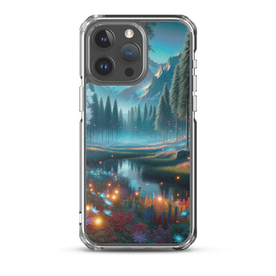 Ätherischer Alpenwald: Digitale Darstellung mit leuchtenden Bäumen und Blumen - iPhone Schutzhülle (durchsichtig) camping xxx yyy zzz iPhone 15 Pro Max