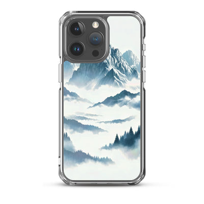 Nebeliger Alpenmorgen-Essenz, verdeckte Täler und Wälder - iPhone Schutzhülle (durchsichtig) berge xxx yyy zzz iPhone 15 Pro Max
