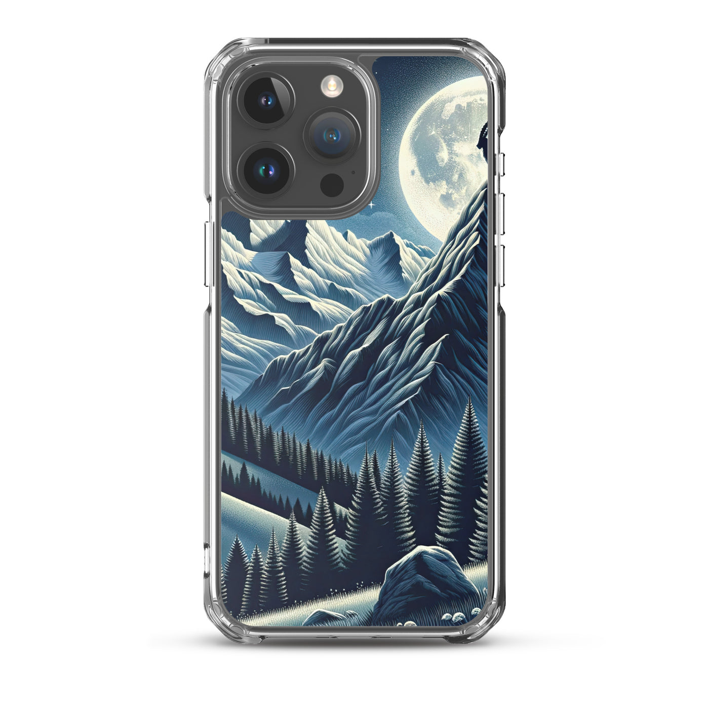Steinbock in Alpennacht, silberne Berge und Sternenhimmel - iPhone Schutzhülle (durchsichtig) berge xxx yyy zzz iPhone 15 Pro Max