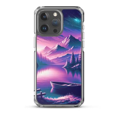 Magische Alpen-Dämmerung, rosa-lila Himmel und Bergsee mit Boot - iPhone Schutzhülle (durchsichtig) berge xxx yyy zzz iPhone 15 Pro Max