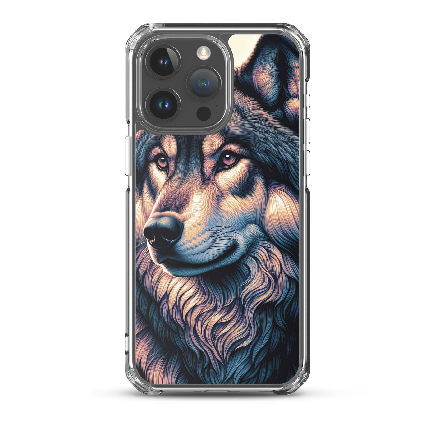 Majestätischer, glänzender Wolf in leuchtender Illustration (AN) - iPhone Schutzhülle (durchsichtig) xxx yyy zzz iPhone 15 Pro Max