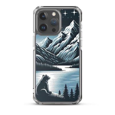 Bär in Alpen-Mondnacht, silberne Berge, schimmernde Seen - iPhone Schutzhülle (durchsichtig) camping xxx yyy zzz iPhone 15 Pro Max