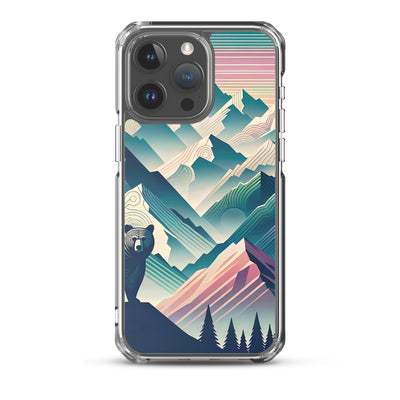 Bär im Panoramablick der Alpen, moderne Kunst-Gebirgsschichten - iPhone Schutzhülle (durchsichtig) camping xxx yyy zzz iPhone 15 Pro Max