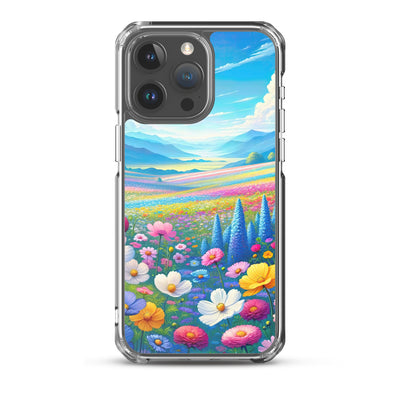 Weitläufiges Blumenfeld unter himmelblauem Himmel, leuchtende Flora - iPhone Schutzhülle (durchsichtig) camping xxx yyy zzz iPhone 15 Pro Max