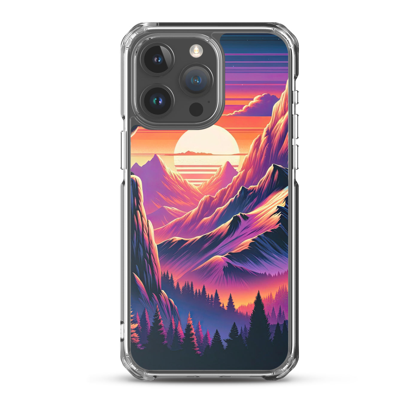 Alpen-Sonnenuntergang mit Bär auf Hügel, warmes Himmelsfarbenspiel - iPhone Schutzhülle (durchsichtig) camping xxx yyy zzz iPhone 15 Pro Max