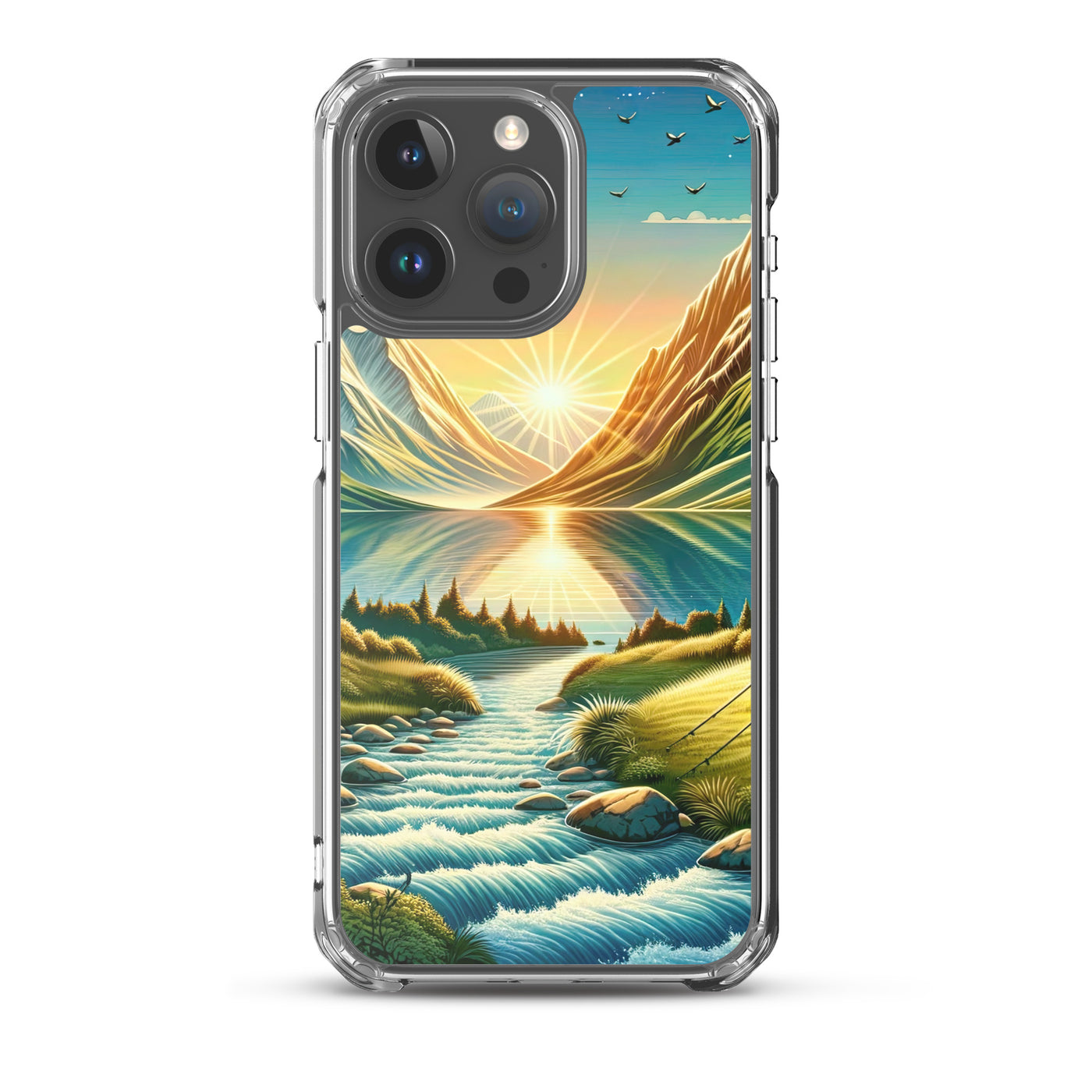 Zelt im Alpenmorgen mit goldenem Licht, Schneebergen und unberührten Seen - iPhone Schutzhülle (durchsichtig) berge xxx yyy zzz iPhone 15 Pro Max