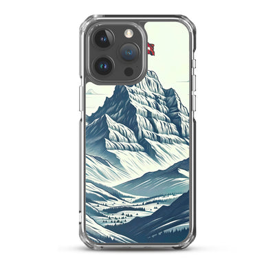 Ausgedehnte Bergkette mit dominierendem Gipfel und wehender Schweizer Flagge - iPhone Schutzhülle (durchsichtig) berge xxx yyy zzz iPhone 15 Pro Max