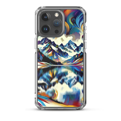 Alpensee im Zentrum eines abstrakt-expressionistischen Alpen-Kunstwerks - iPhone Schutzhülle (durchsichtig) berge xxx yyy zzz iPhone 15 Pro Max