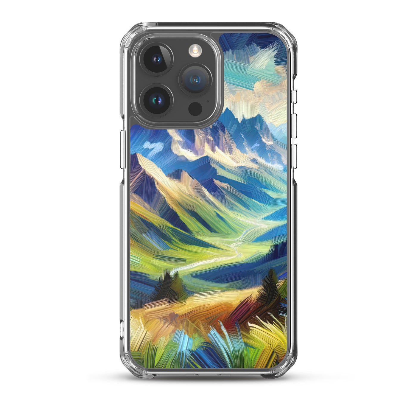 Impressionistische Alpen, lebendige Farbtupfer und Lichteffekte - iPhone Schutzhülle (durchsichtig) berge xxx yyy zzz iPhone 15 Pro Max