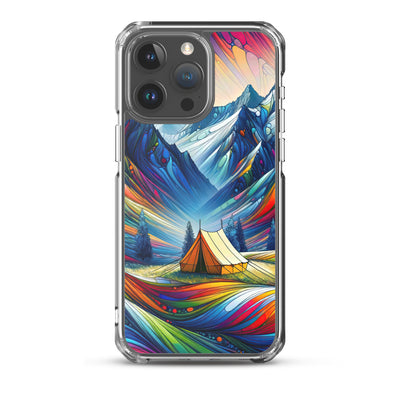 Surreale Alpen in abstrakten Farben, dynamische Formen der Landschaft - iPhone Schutzhülle (durchsichtig) camping xxx yyy zzz iPhone 15 Pro Max