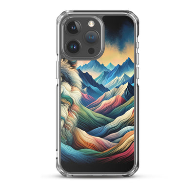 Traumhaftes Alpenpanorama mit Wolf in wechselnden Farben und Mustern (AN) - iPhone Schutzhülle (durchsichtig) xxx yyy zzz iPhone 15 Pro Max