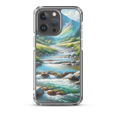 Sanfter Gebirgsbach in Ölgemälde, klares Wasser über glatten Felsen - iPhone Schutzhülle (durchsichtig) berge xxx yyy zzz iPhone 15 Pro Max