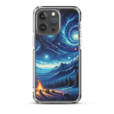 Sternennacht über den Alpen inspiriertes Ölgemälde, mystischer Nachthimmel in Blau - iPhone Schutzhülle (durchsichtig) camping xxx yyy zzz iPhone 15 Pro Max