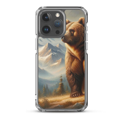 Ölgemälde eines königlichen Bären vor der majestätischen Alpenkulisse - iPhone Schutzhülle (durchsichtig) camping xxx yyy zzz iPhone 15 Pro Max