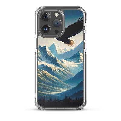 Ölgemälde eines Adlers vor schneebedeckten Bergsilhouetten - iPhone Schutzhülle (durchsichtig) berge xxx yyy zzz iPhone 15 Pro Max