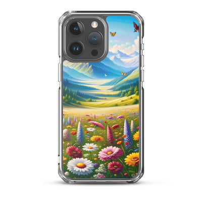 Ölgemälde einer ruhigen Almwiese, Oase mit bunter Wildblumenpracht - iPhone Schutzhülle (durchsichtig) camping xxx yyy zzz iPhone 15 Pro Max