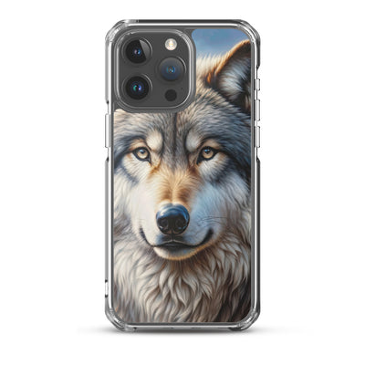 Porträt-Ölgemälde eines prächtigen Wolfes mit faszinierenden Augen (AN) - iPhone Schutzhülle (durchsichtig) xxx yyy zzz iPhone 15 Pro Max