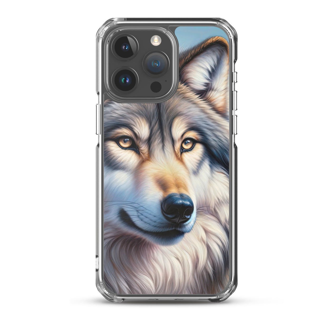 Ölgemäldeporträt eines majestätischen Wolfes mit intensiven Augen in der Berglandschaft (AN) - iPhone Schutzhülle (durchsichtig) xxx yyy zzz iPhone 15 Pro Max