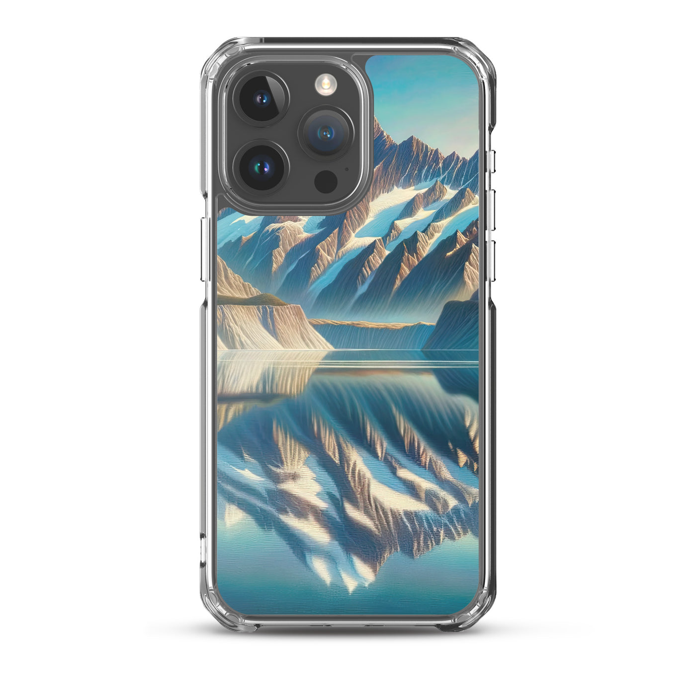 Ölgemälde eines unberührten Sees, der die Bergkette spiegelt - iPhone Schutzhülle (durchsichtig) berge xxx yyy zzz iPhone 15 Pro Max