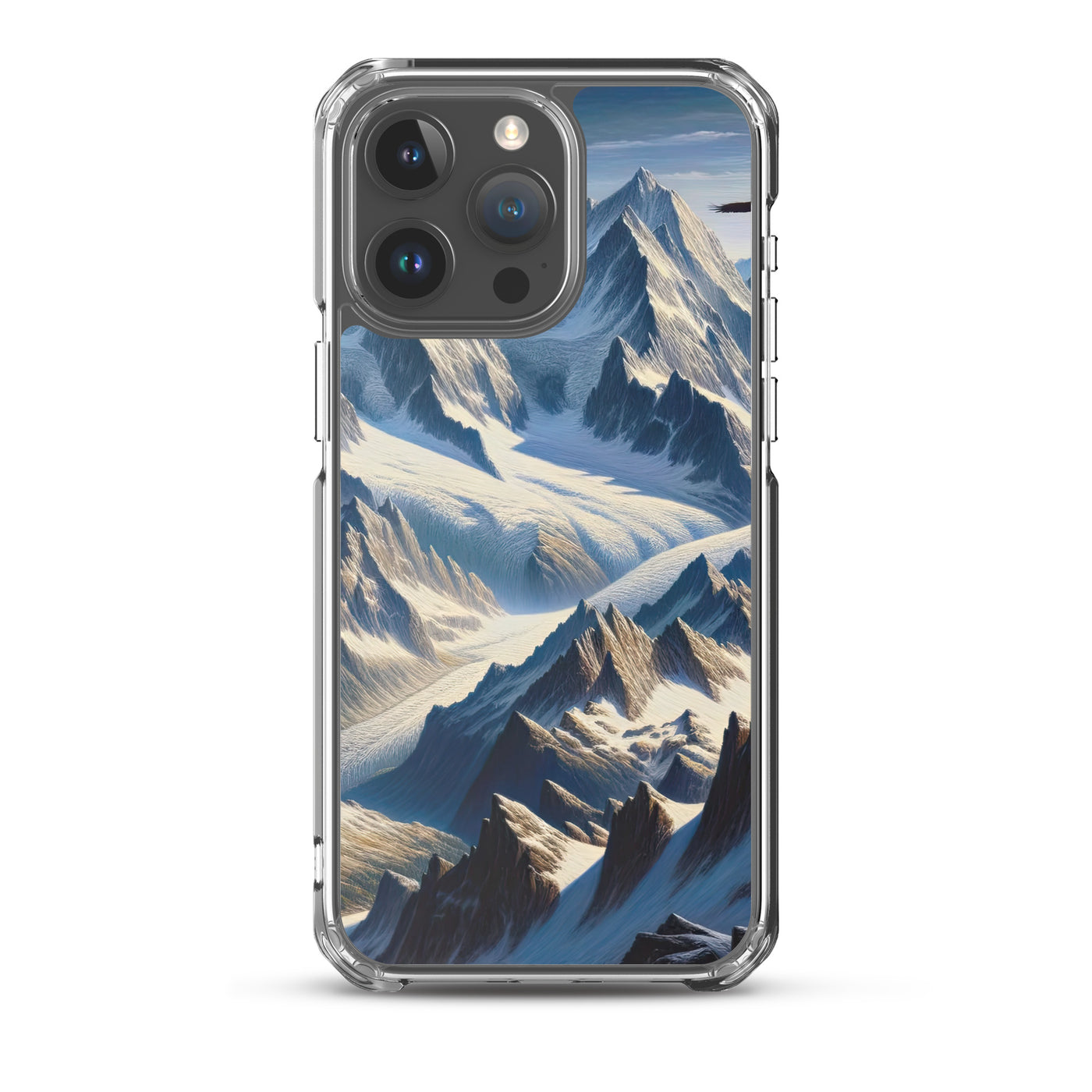 Ölgemälde der Alpen mit hervorgehobenen zerklüfteten Geländen im Licht und Schatten - iPhone Schutzhülle (durchsichtig) berge xxx yyy zzz iPhone 15 Pro Max
